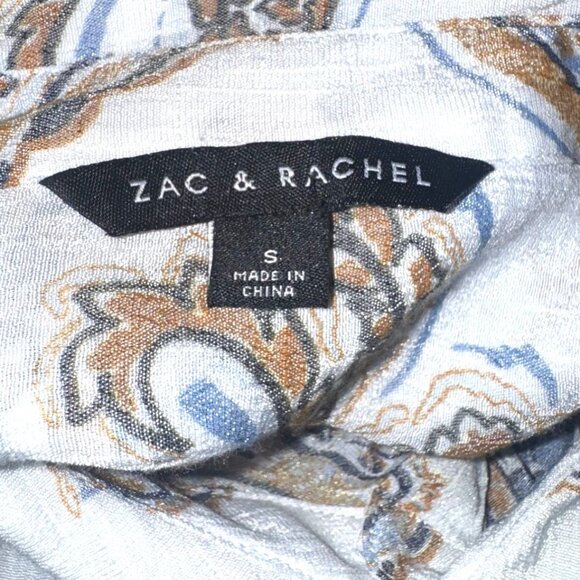 Zac & Rachel Paisley Button-Down Tunic Top S White/Brown/Blue Lightweight - Picture 2 of 7